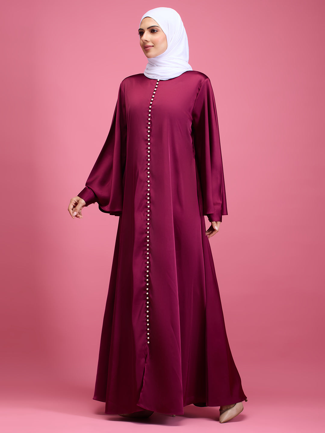 Nora pearl abaya - maroon