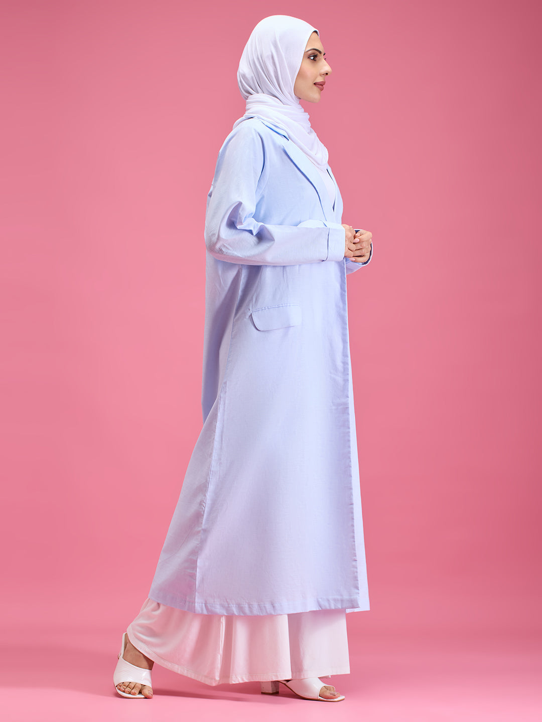 Fay linen open blazer - powder blue