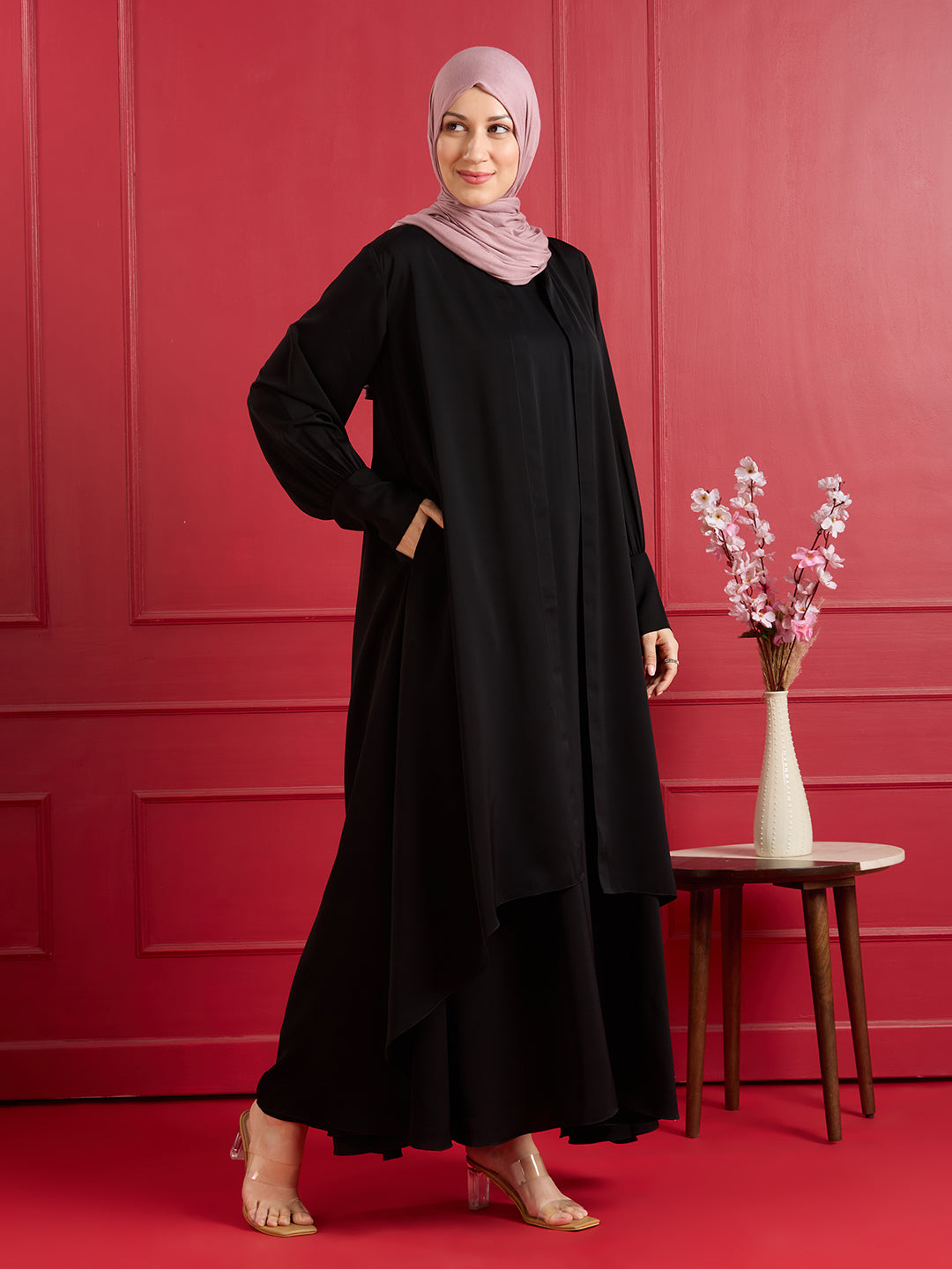 Elena jacket abaya - black